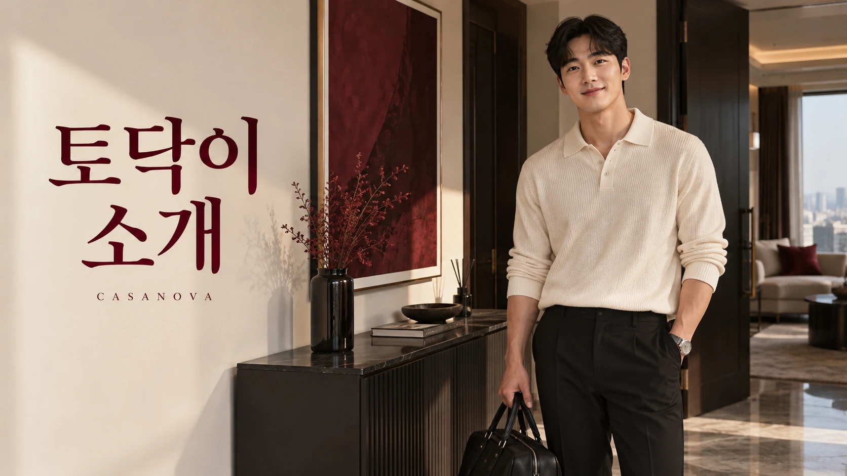 토닥이 소개: 방문 가방을 든 남성 모델
