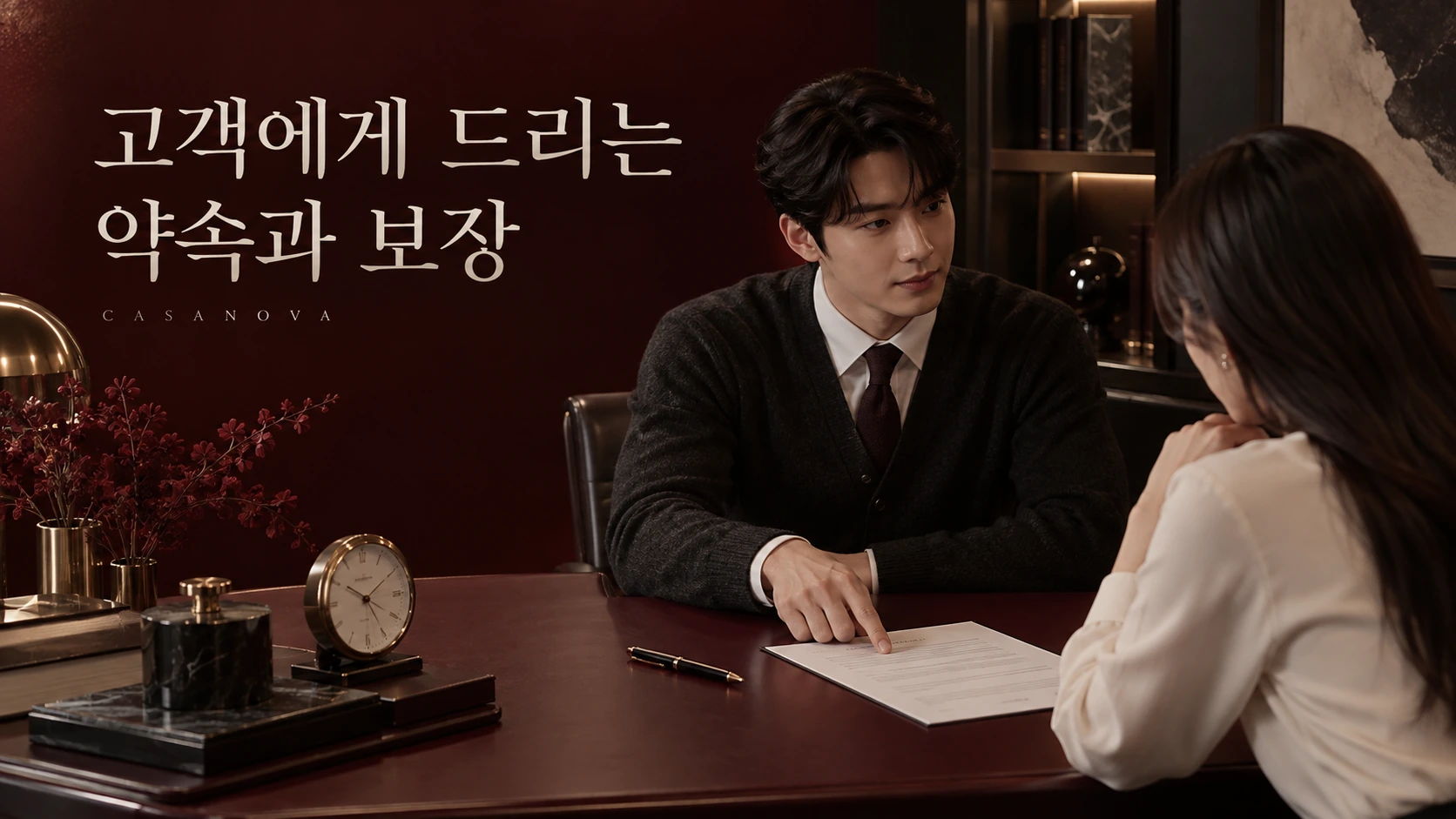 고객에게 드리는 약속과 보장: 이용 조건을 설명하는 상담 장면