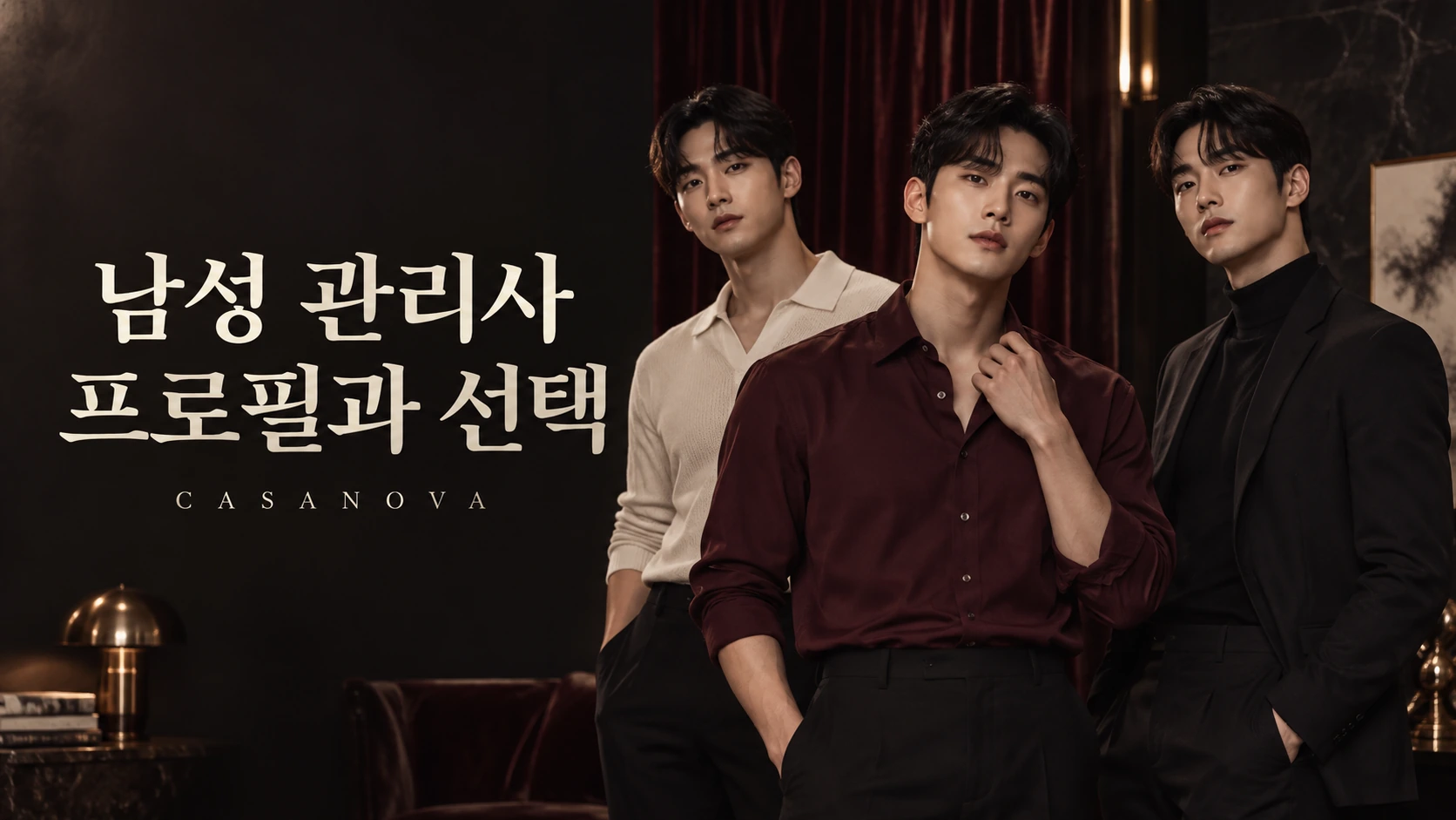 남성 관리사 프로필과 선택: 서로 다른 분위기의 남성 모델 세 명