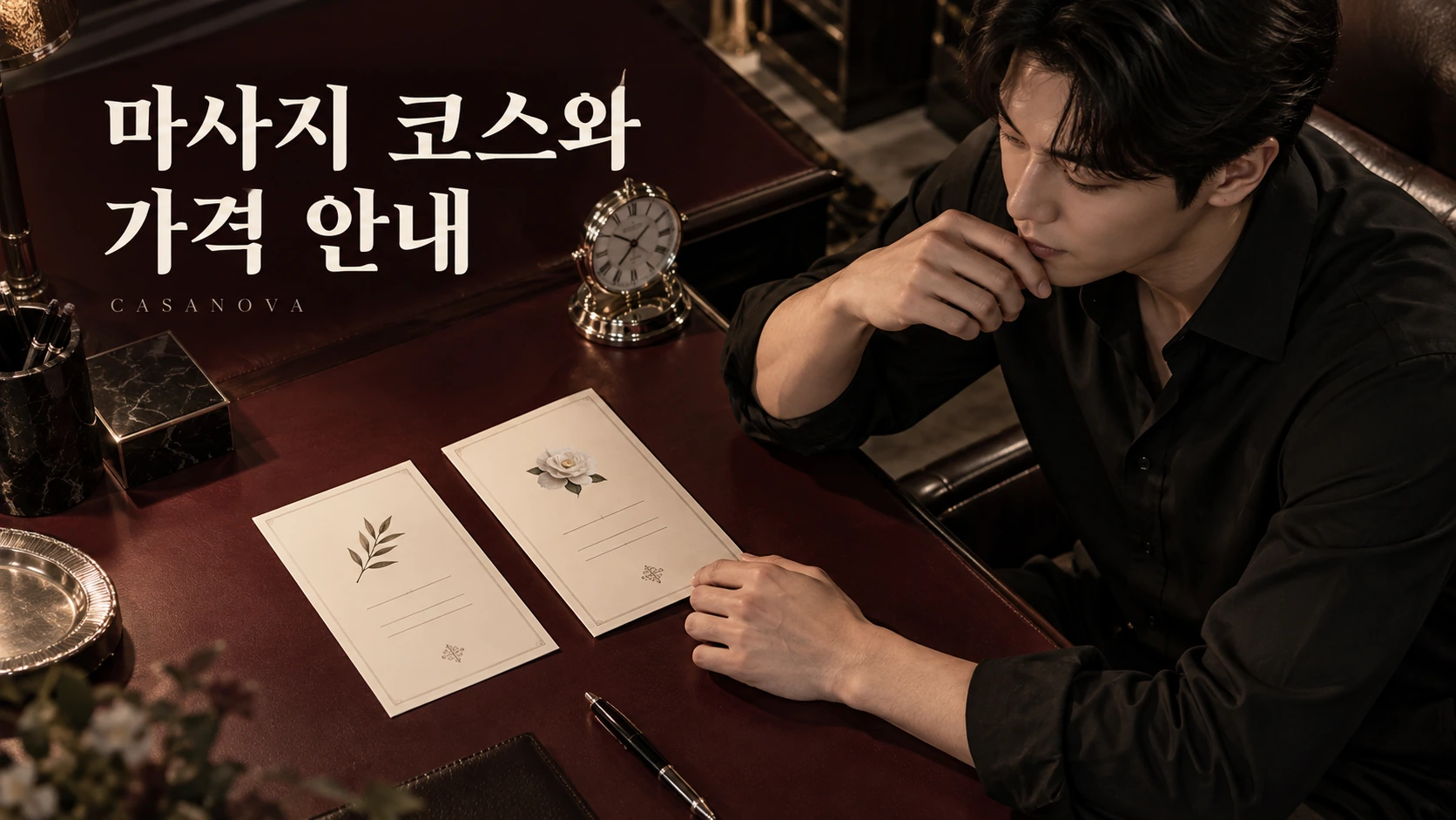 마사지 코스와 가격 안내: 두 코스 카드를 비교하는 장면